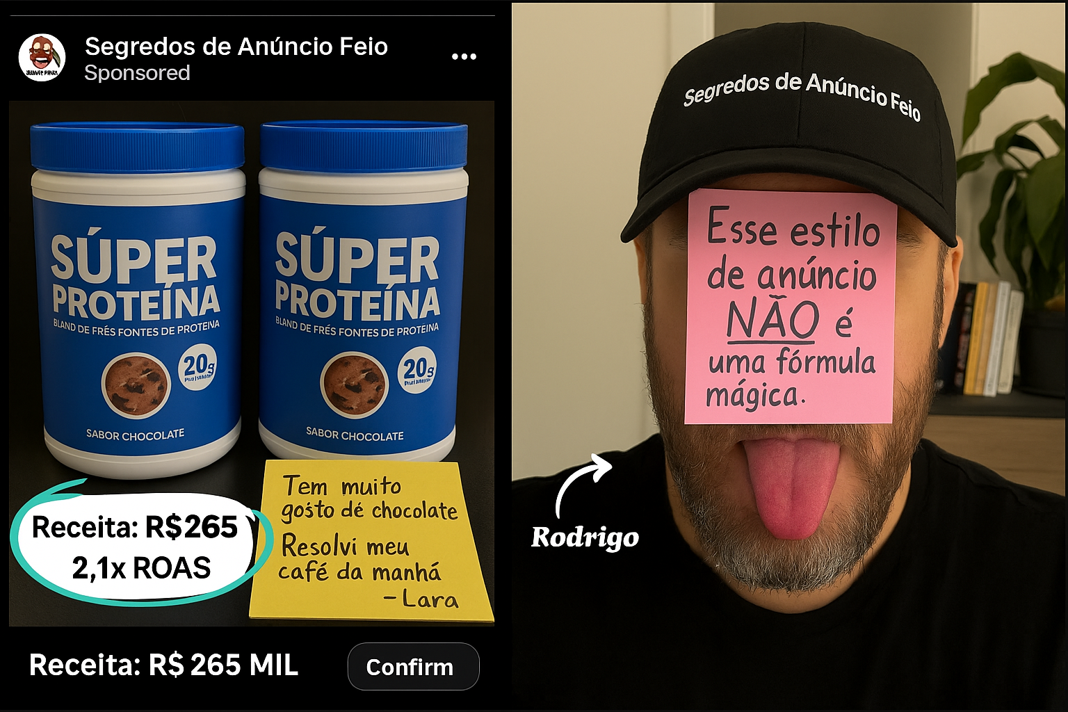 Super Collagen Protein Ad and Tommy with pink note examples